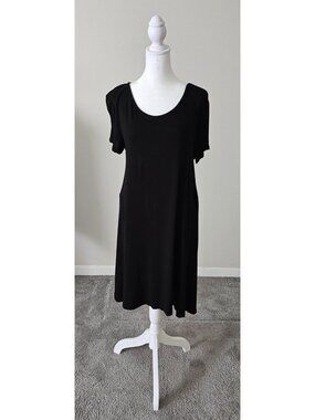 Falls Creek Womens Black Short Sleeve A-Line Dress/Cover-up M Beachy Summer
